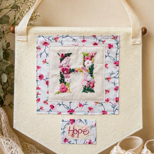Bespoke Hand Embroidered Monogram Banner - Heirloom Christening & New Baby Gift