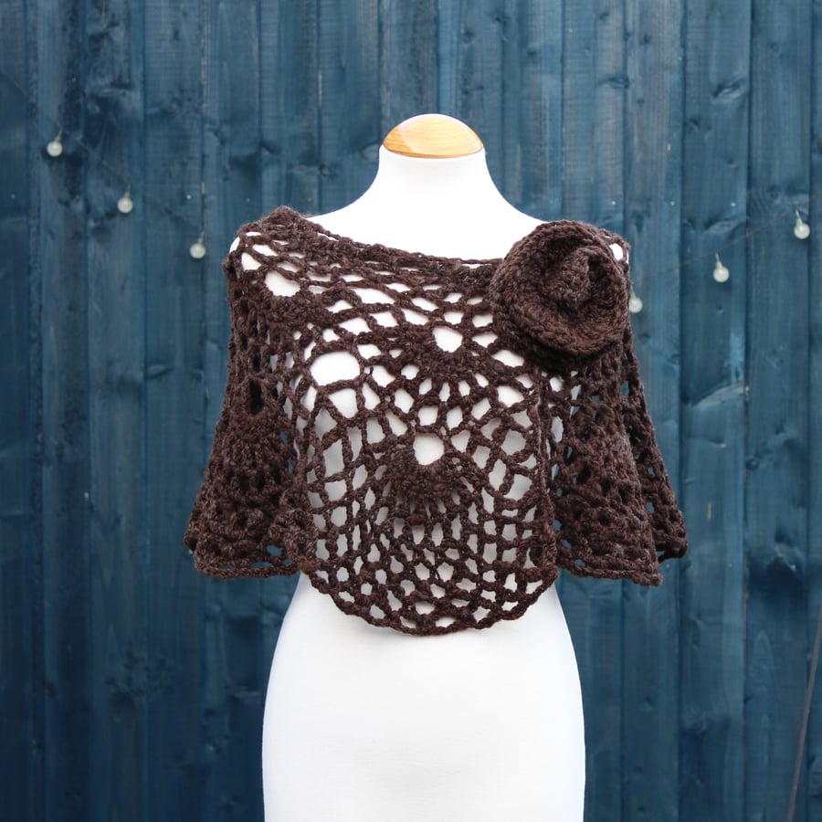 Natural undyed black Jacob wool crochet wrap - design SB188