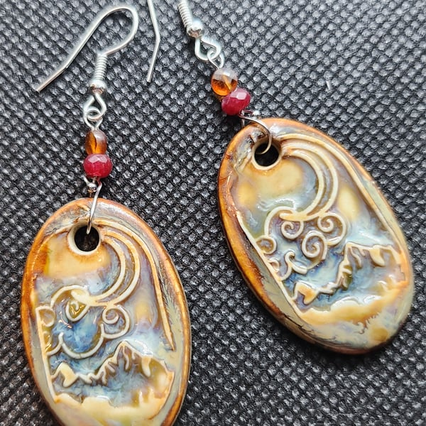 Ceramic Cloud Earrings complimented with Garnet and Ruby Beads