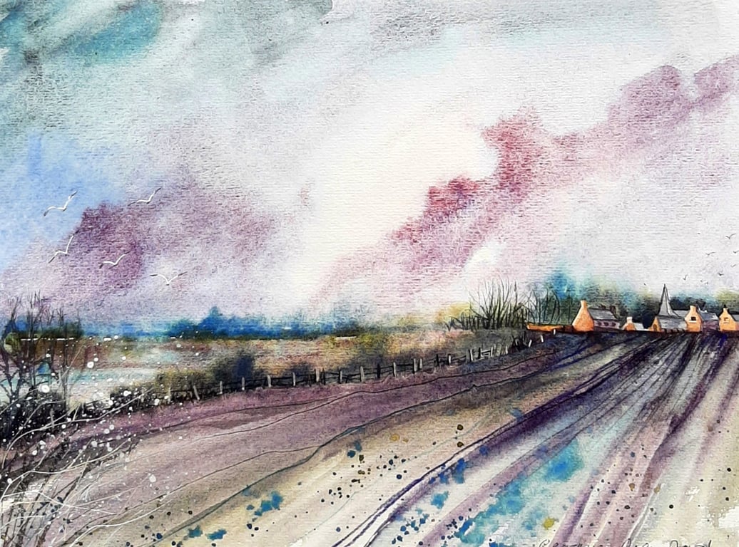 Original Painting of Rain Clouds over The Countryside