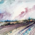 Original Painting of Rain Clouds over The Countryside