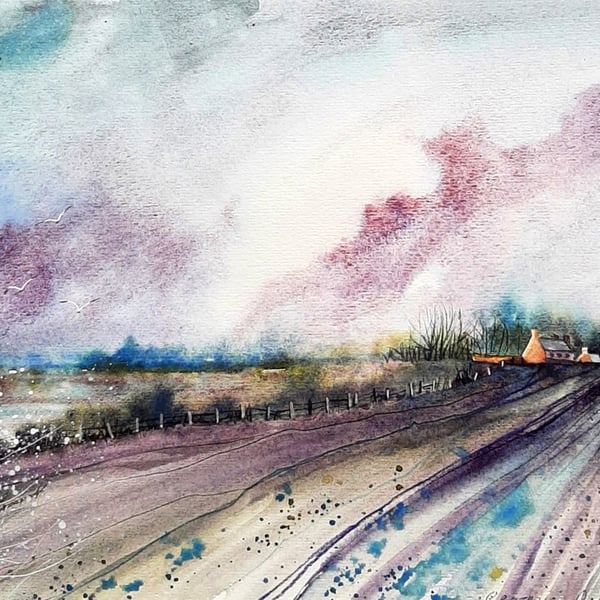 Original Painting of Rain Clouds over The Countryside