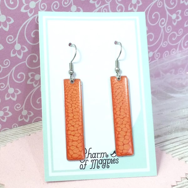 Orange minimalist drop earrings, lightweight colourful earrings