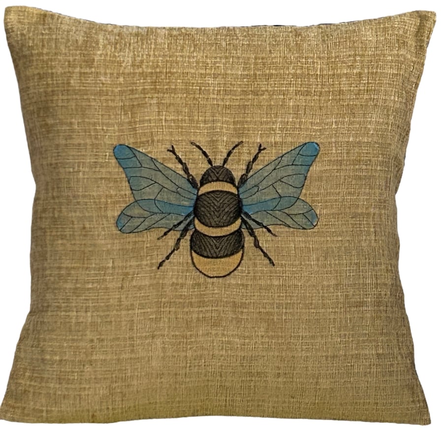  Ornate Bee Embroidered Cushion Cover 12”x12”