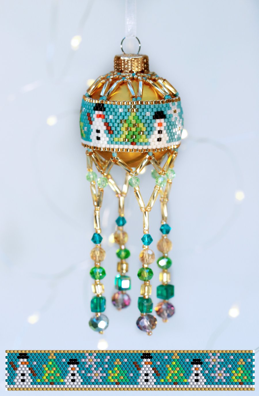 Beaded Christmas Bauble Kits - Snowmen & Trees - Gold & Capri