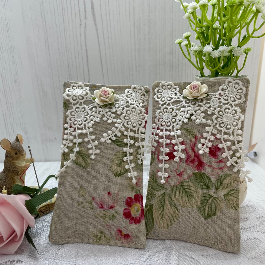 SALE - Rose Print Linen Lavender Sachet PB2