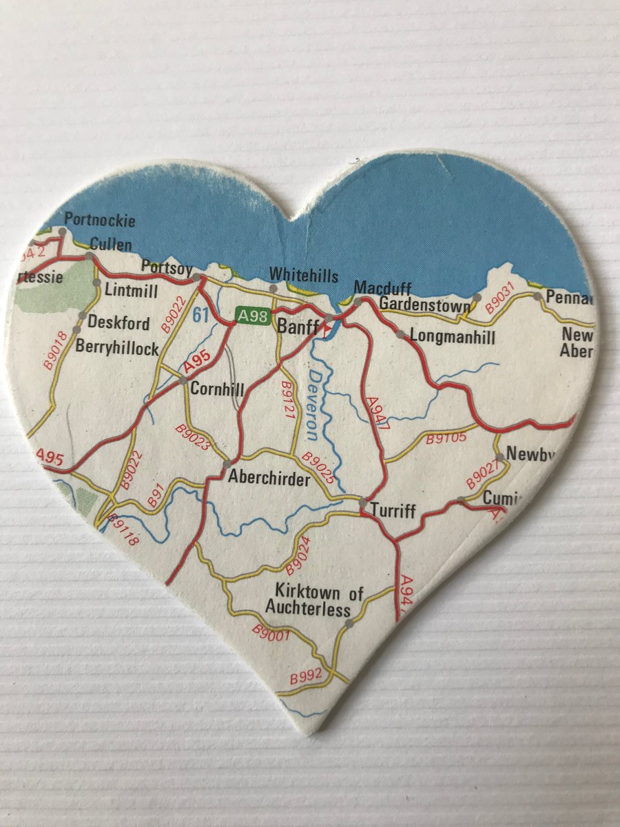 BANFF Vintage map art. 4” white frame. Scottish places. 