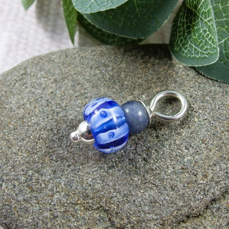 Navy Blue Glass Bead Pendant, Sterling Silver with Sodalite - Chain is Optional