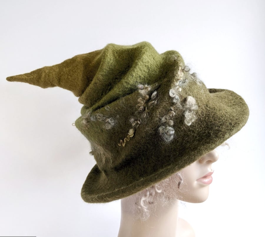 Secret Witch Collapsible Hat - Shades of olive green wool