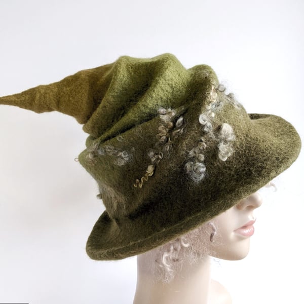 Secret Witch Collapsible Hat - Shades of olive green wool