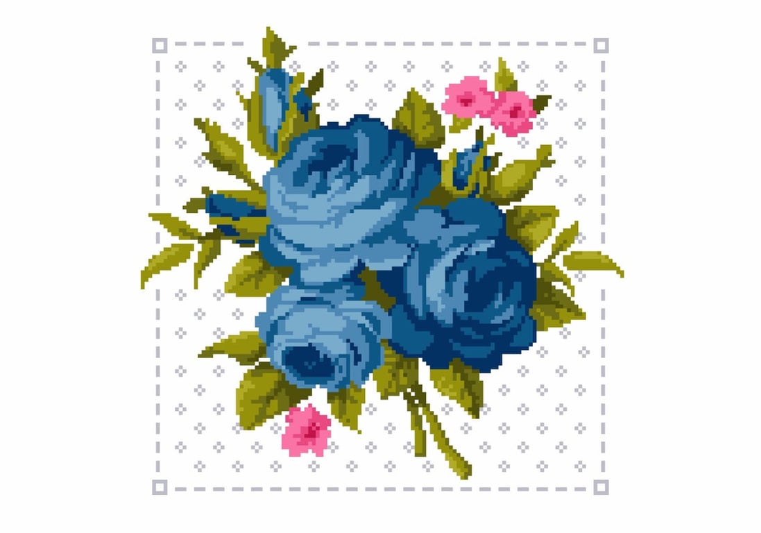 207B - Victorian Flowers The Blue Rose cross stitch pattern (PDF counted chart)