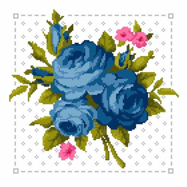 207B - Victorian Flowers The Blue Rose cross stitch pattern (PDF counted chart)