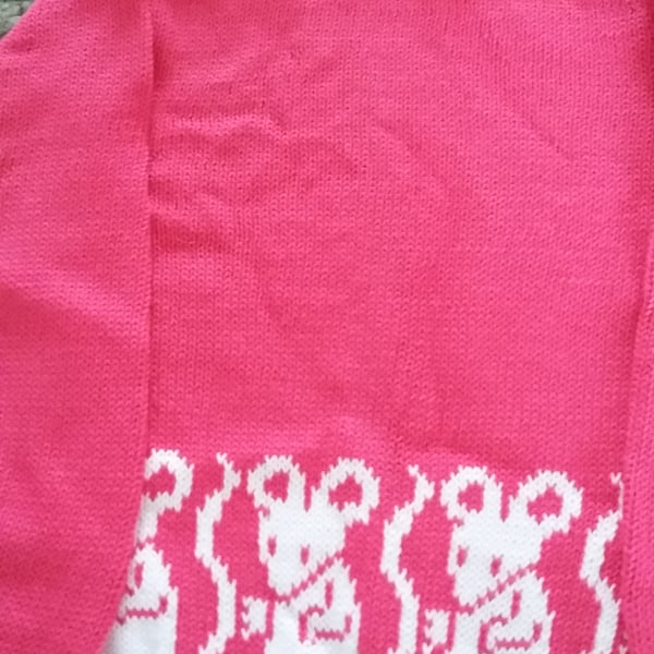 Fuchsia pink jumper with mice round the bottom. Size 2-3 yrs Seconds Sunday