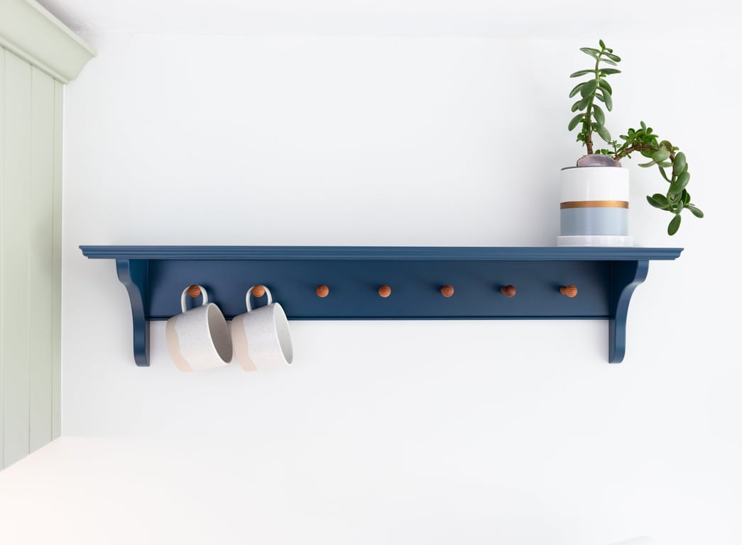 Shaker Peg Shelf in Stiffkey Blue, Coat Rack, Kitchen Peg Shelf, Coat Hook, Peg 