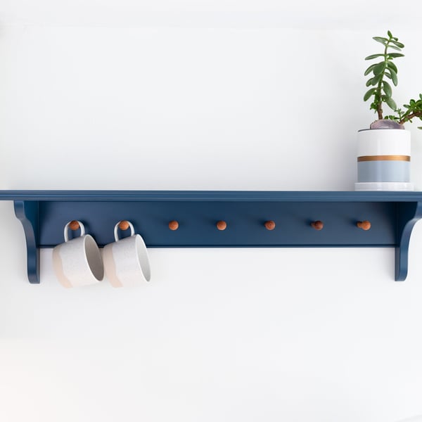 Shaker Peg Shelf in Stiffkey Blue, Coat Rack, Kitchen Peg Shelf, Coat Hook, Peg 