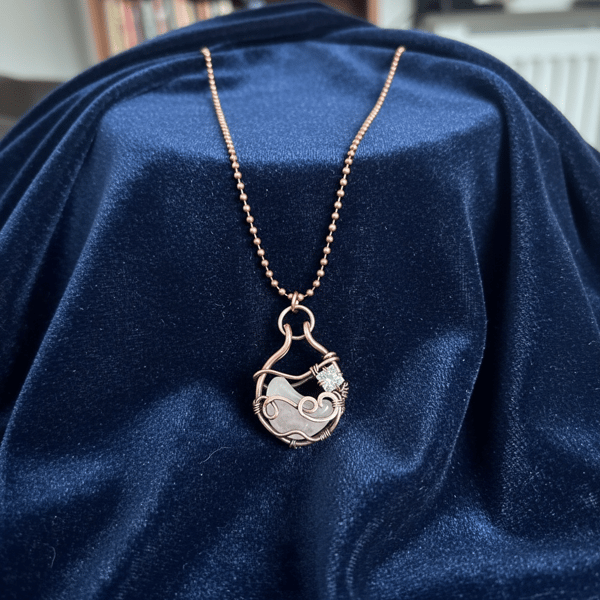 Oxidised Copper Quartz Moon & CZ, Gift for her, Birthday 