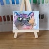 Cat ATC card miniature watercolour artwork approx 3.5" x 2.5 inches grumpy cat
