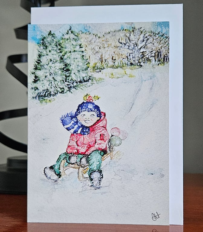 Cute Christmas card from original water colour pack of 4 