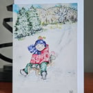 Cute Christmas card from original water colour pack of 4 