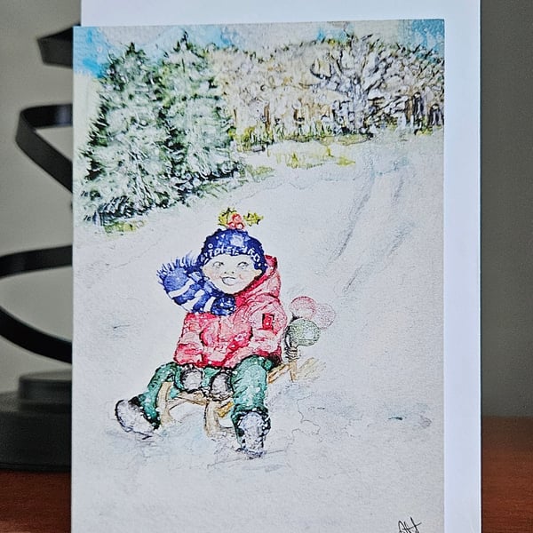 Cute Christmas card from original water colour pack of 4 