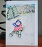 Cute Christmas card from original water colour pack of 4 