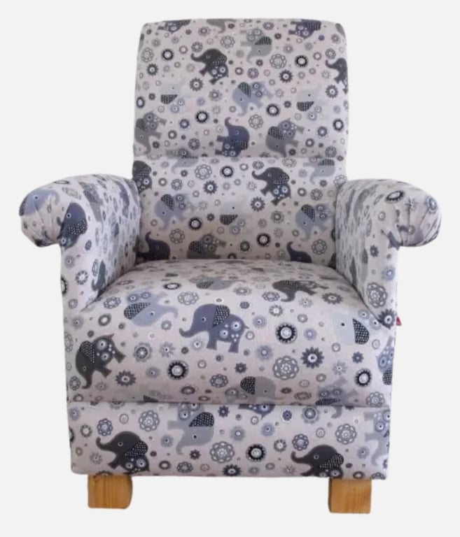 Kids Grey Elephants Armchair Retro Children's Chair Animals Nursery Bedroom 