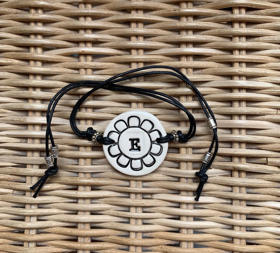 Letter 'E' Ceramic Disc Bracelet