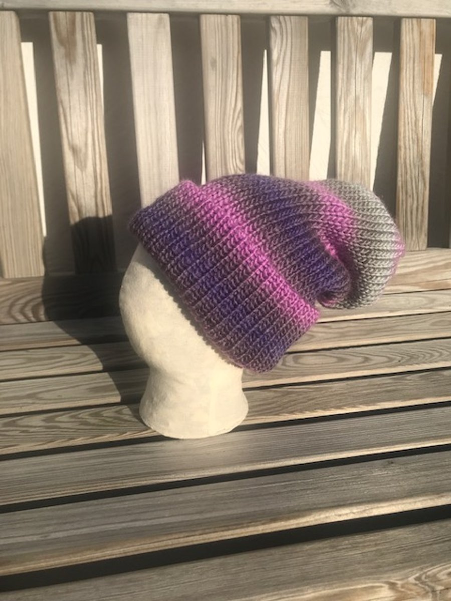 Pink and Grey Beanie Hat