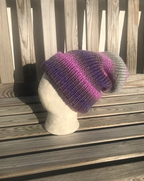 Pink and Grey Beanie Hat