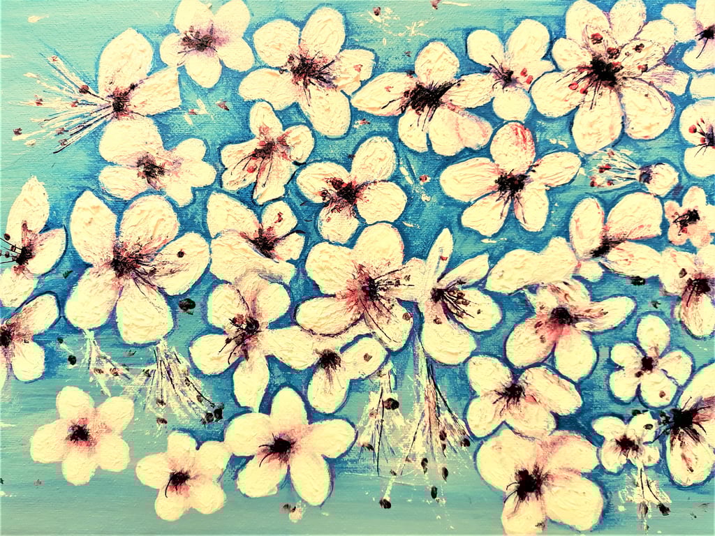 Original Cherry Blossom Painting, Floral Art on Canvas, A4 size, Unframed