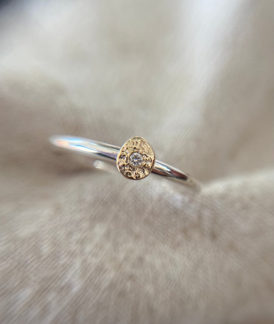 Genuine diamond in solid molten gold on a Sterl Folksy