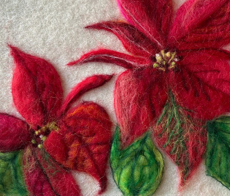 Hand felted Poinsettia Textile Artwork 
