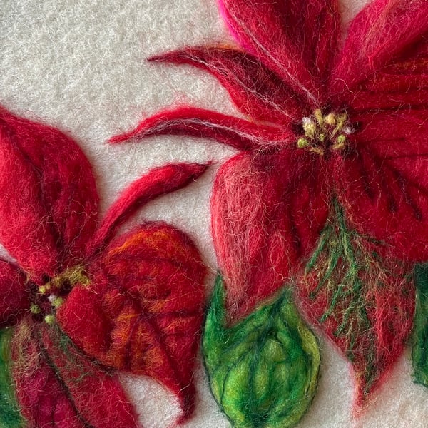 Hand felted Poinsettia Textile Artwork 