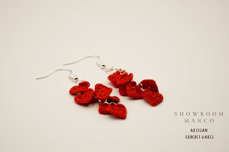 Red  love heart drop earrings with silver hook, gift with love