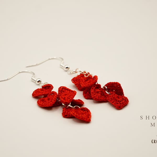 Red  love heart drop earrings with silver hook, gift with love