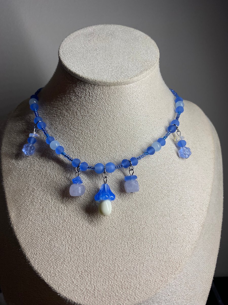 Eliana - Blue Mushroom Choker Necklace 