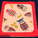 Large Quilted Mug Rug Coaster in Owl Fabric Perfect Coffee Table Mats 