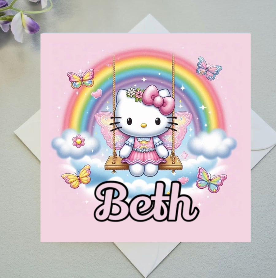 Personalised Kitty Birthday Card, Daughter Birthday Card, Kawaii Cards