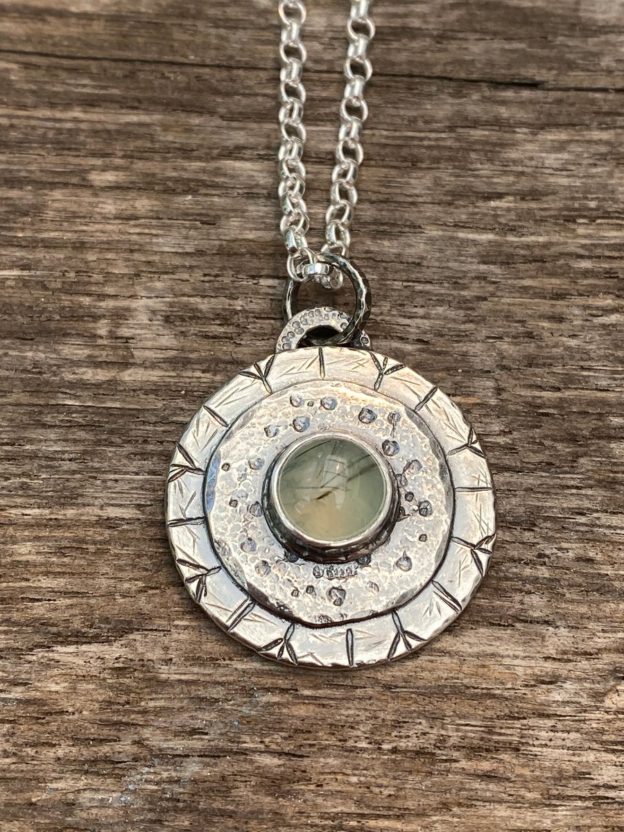 Silver Shield Pendant with Prehnite
