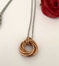Hammered Pure Bronze Mobius Eight Ring Necklace for 8th Anniversary Gift Idea  - Image 1