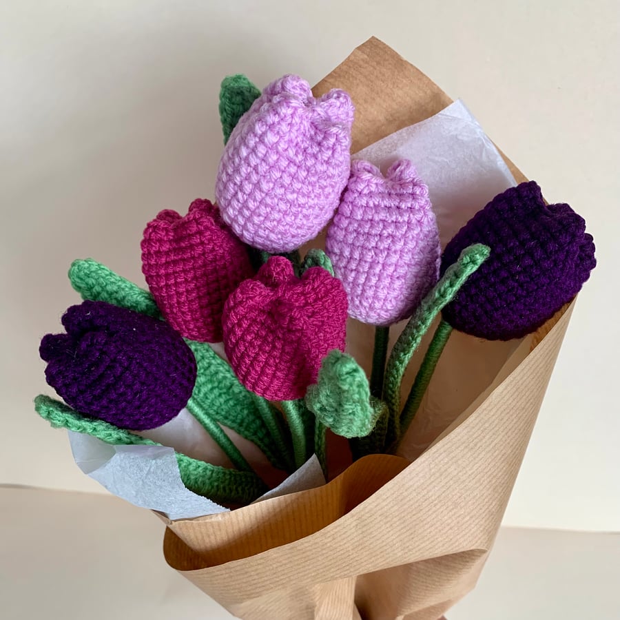 Tulips, handmade crochet tulip bouquet, forever flowers