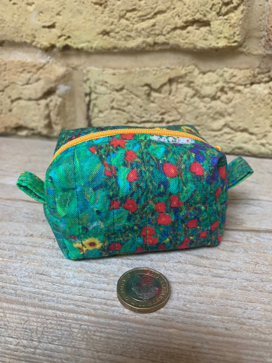 Klimt Floral Print Fabric Quilted Mini Box Shape Bag