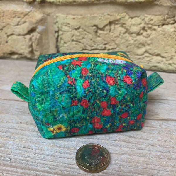 Klimt Floral Print Fabric Quilted Mini Box Shape Bag