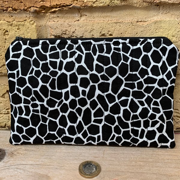 Black and White Giiraffe Print Fabric Organiser Pouch