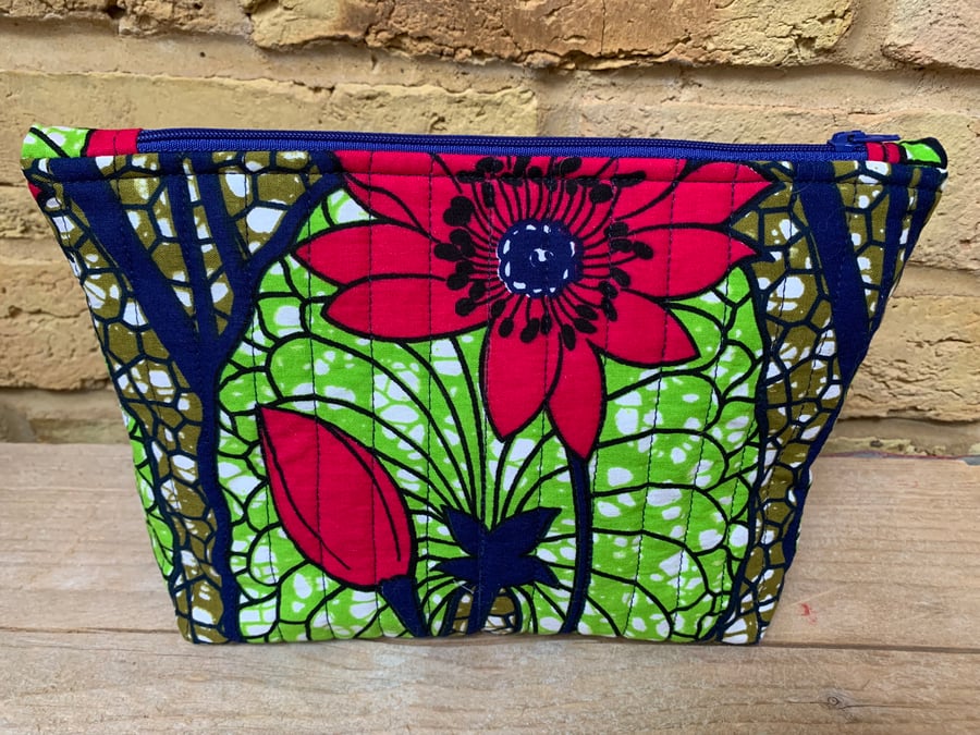 Wax Print Floral Quilted Fabric Makeup Bag