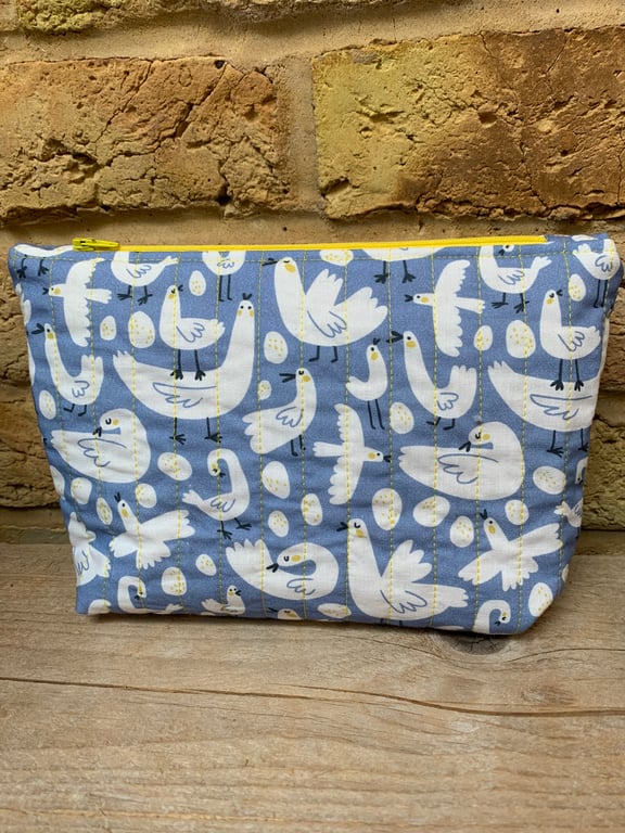 Bird Print Quilted Fabric Makeup Bag