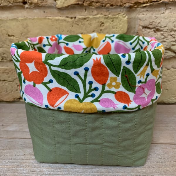 Floral and Plain Quilted Reversible Fabric Storage Box