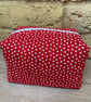 Red with White Hearts Print Quilted Fabric Box Shape Makeup Bag  - Image 1