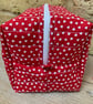 Red with White Hearts Print Quilted Fabric Box Shape Makeup Bag  - Image 2