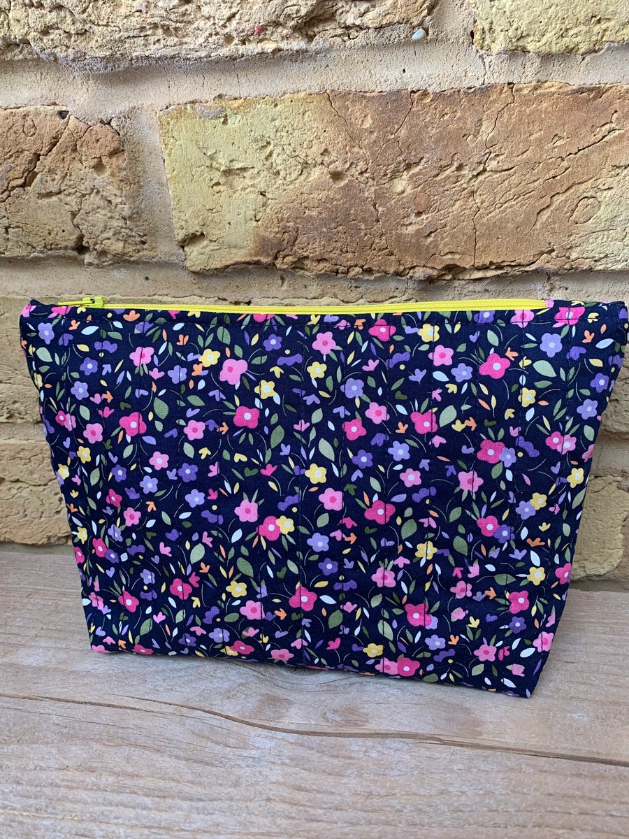 Floral Fabric Quilted Makeup Bag